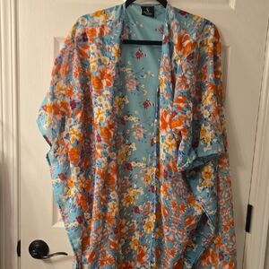 Light Blue Floral Kimono Cover-Up - Unbranded